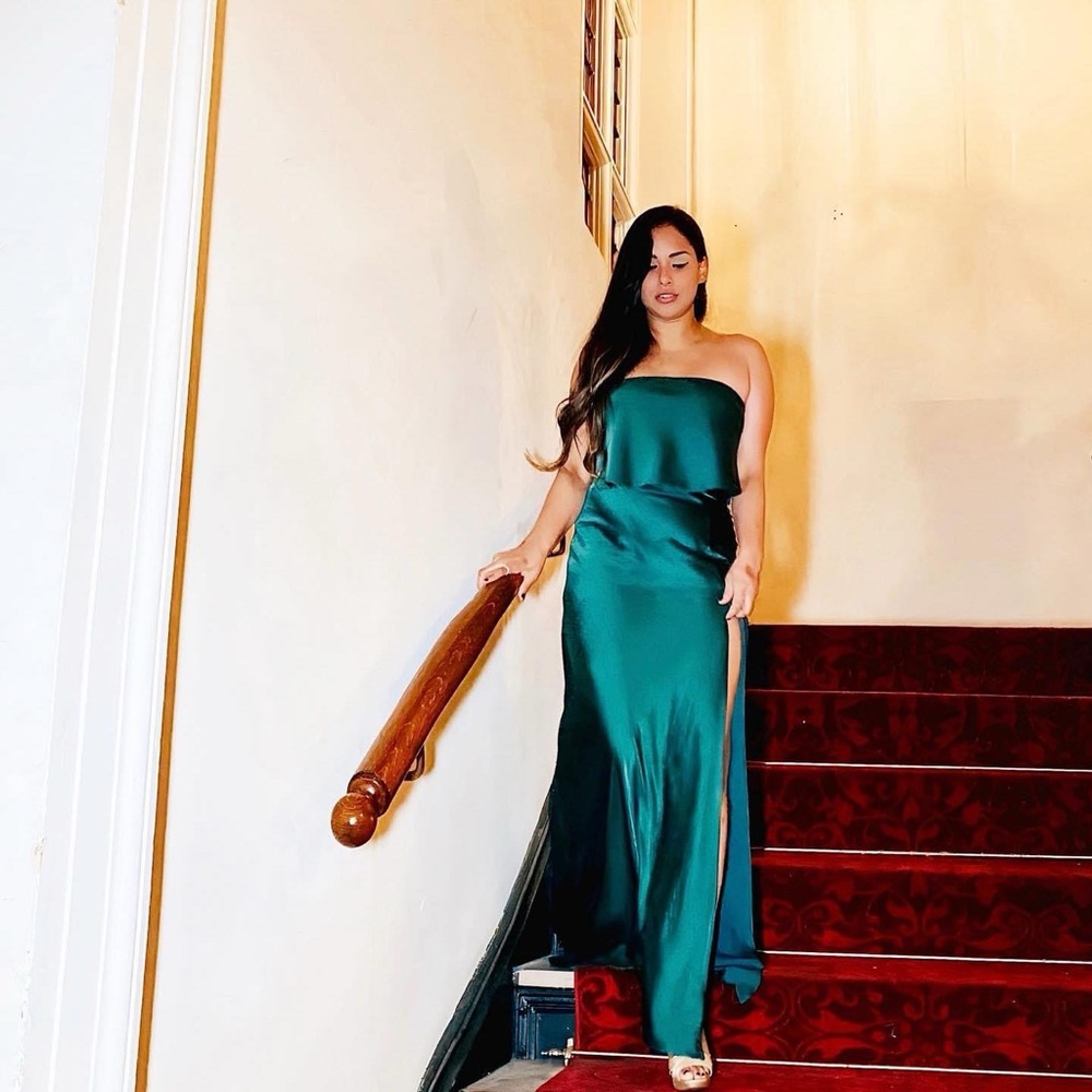 Lulus green emerald satin gown!